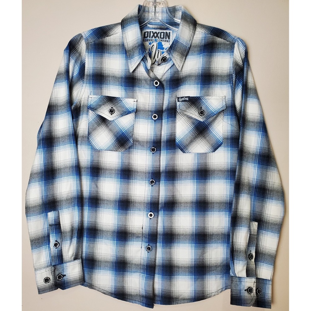 Dixxon Flannel West Coast Customs Blue Black White‎ Plaid Women's Small Button